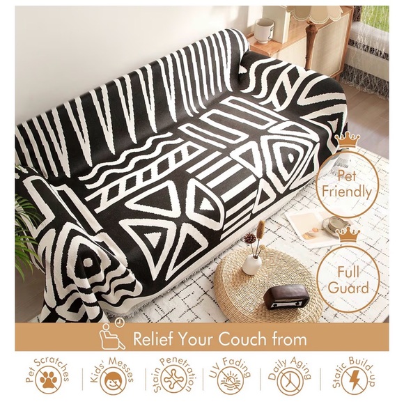 Nestly Moly Boho Farmhouse Couch Cover 71''x118'', 1 pc Washable Sofa Cover - Picture 3 of 9